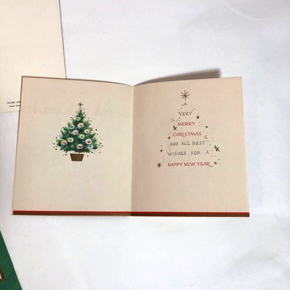 Vintage Christmas Cards Lot of 10 Gold Trees Puppy Religious Shabby Chic - Picture 14 of 14
